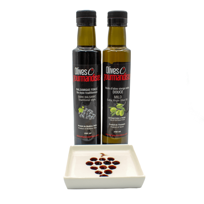Ensemble huile, balsamique et mouillette