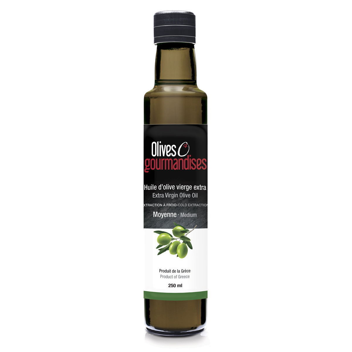 Image d'une bouteille d'huile d'olive en verre foncé